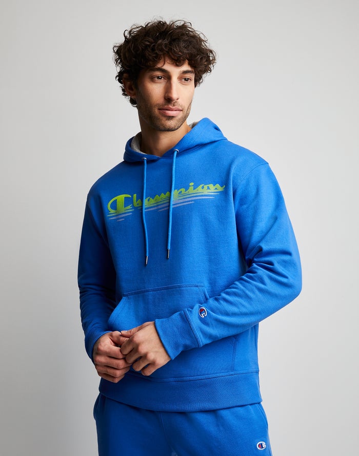 Champion Hoodie Heren - Blauw - Powerblend Fleece Ripple Effect ( 763140-VRO )